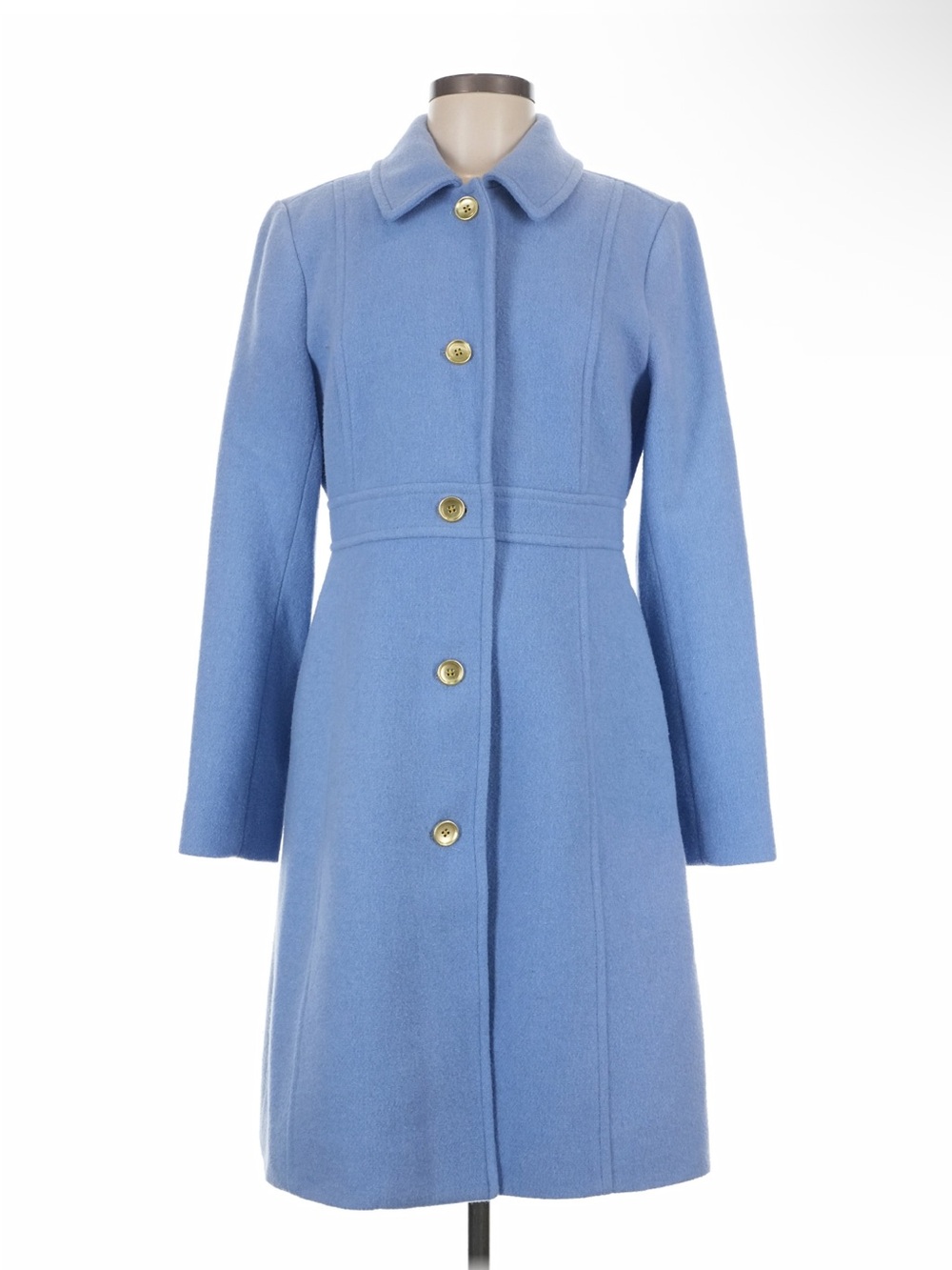J.Crew Light Blue Wool-Blend Long Coat - Classic Button Front